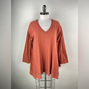 💚 3090. Terracotta Flared Long Sleeve V-Neck Tunic